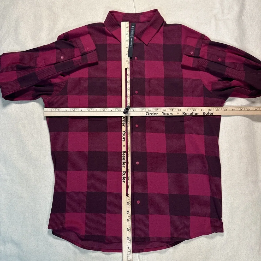 Lululemon Shirt NWOT Mens XL Purple Plaid Soft Knit Overshirt Flannel Snap Front